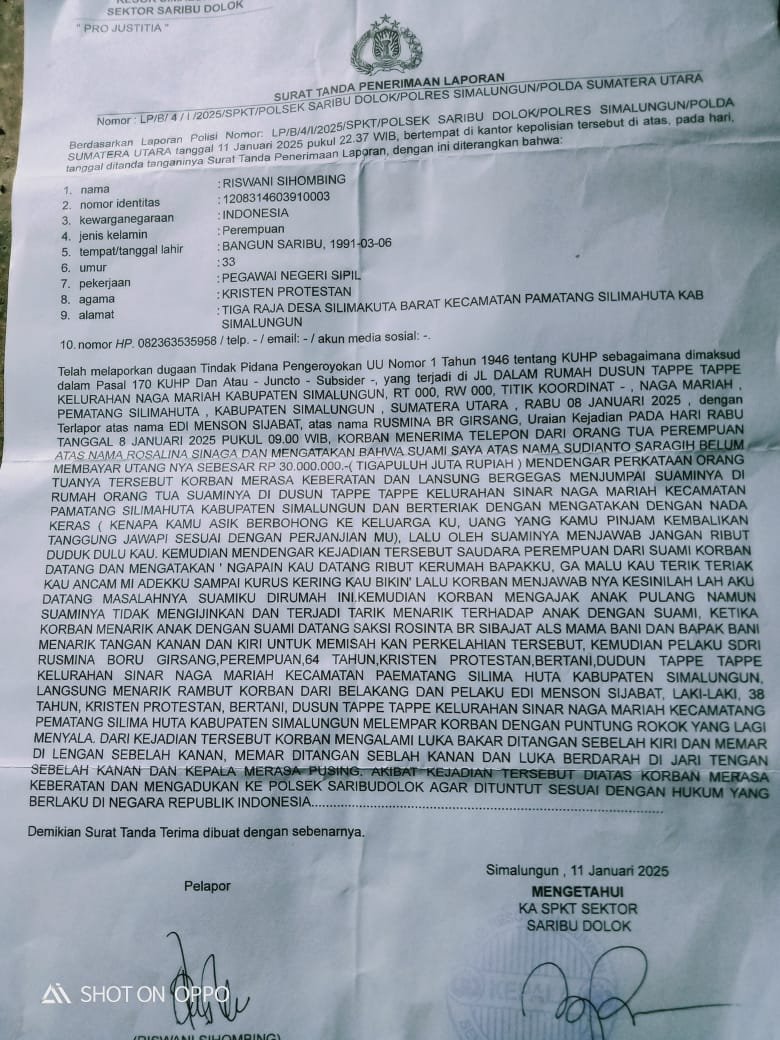 Ketua KWRI Siantar-Simalungun Manalu Meminta Kapolres Simalungun Segera Tangkap Pelaku Pemukulan Riswani