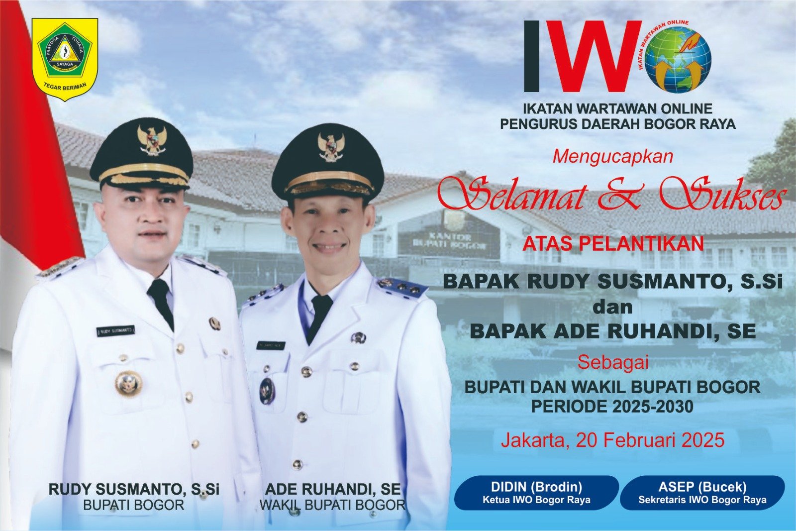 Ikatan Wartawan Online (IWO) Bogor Raya Ucapkan Selamat Atas Pelantikan Bupati dan Wakil Bupati Bogor