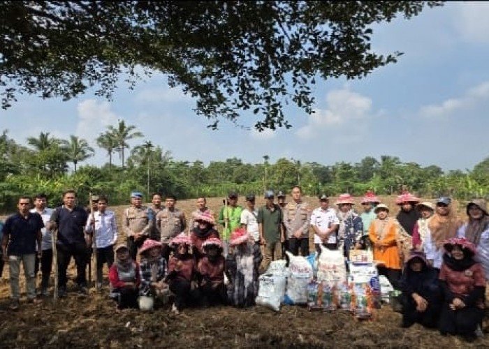 Dorong Program Ketahanan Pangan, Kapolres Serang Bantu Kelompok Tani Bibit Jagung dan Pupuk di Tunjung Teja
